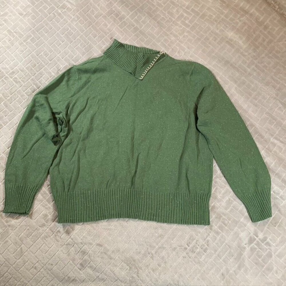 CJ Banks Womens 1X Sweater Green Speckled Asymmetrical Neckline Cotton Blend